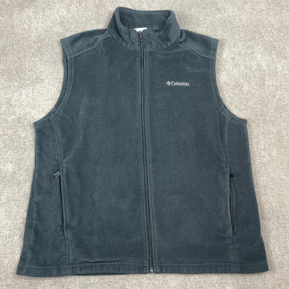 Columbia Steens Mountain Fleece Vest Mens XL Gray Mock Neck Full Zip Pockets